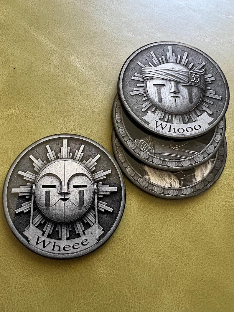 Expedition 33 acrylic tokens - Wheee and Whooo stacked